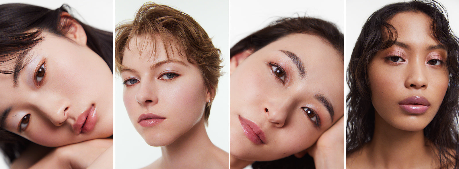 SUQQU Mono Look Eyes eyeshadow colours shown on collage of 4 female models.