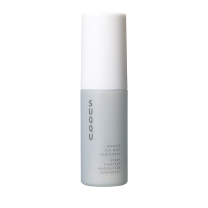 SUQQU Makeup Fix Mist Suminokou Japanese scented moisturising make up fix spray on plain background.