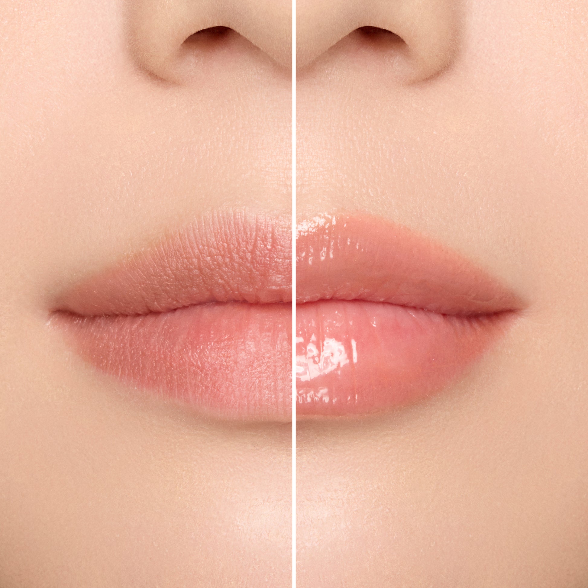 SUQQU Moisture Glaze Lipstick refill 00 colour shown on model lips close up.