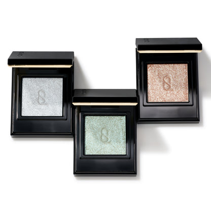 SUQQU Mono Look Eyes L-102 L-103 and L-104 single colour glitter eyeshadows with lids open