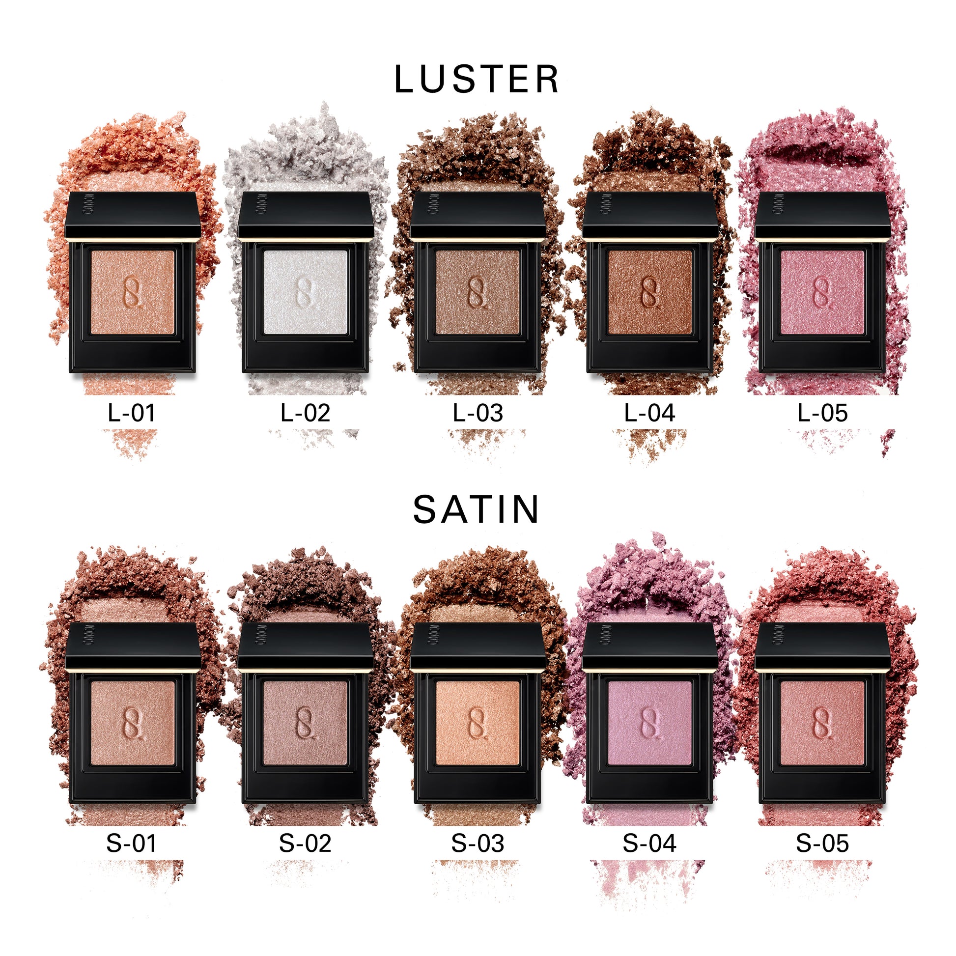 SUQQU Mono Look Eyes in Luster and Satin colour guide with swatches. Sparkling, best quality creamy powder eyeshadows from Japan.