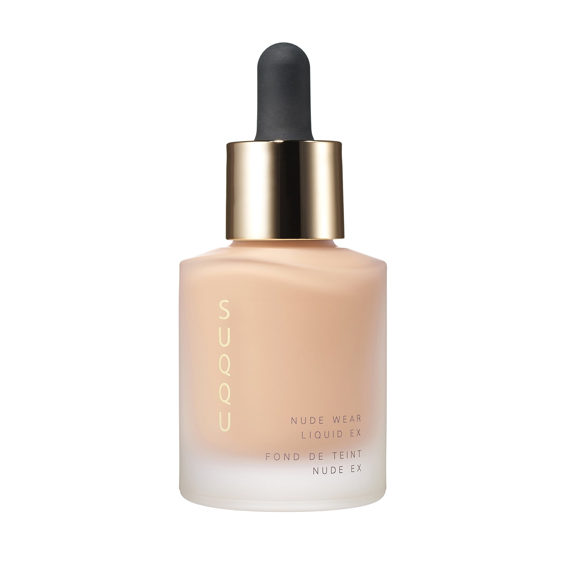 SUQQU Nude Wear Liquid Foundation EX 020 luxury finest Japanese moisturising foundation product on plain background.