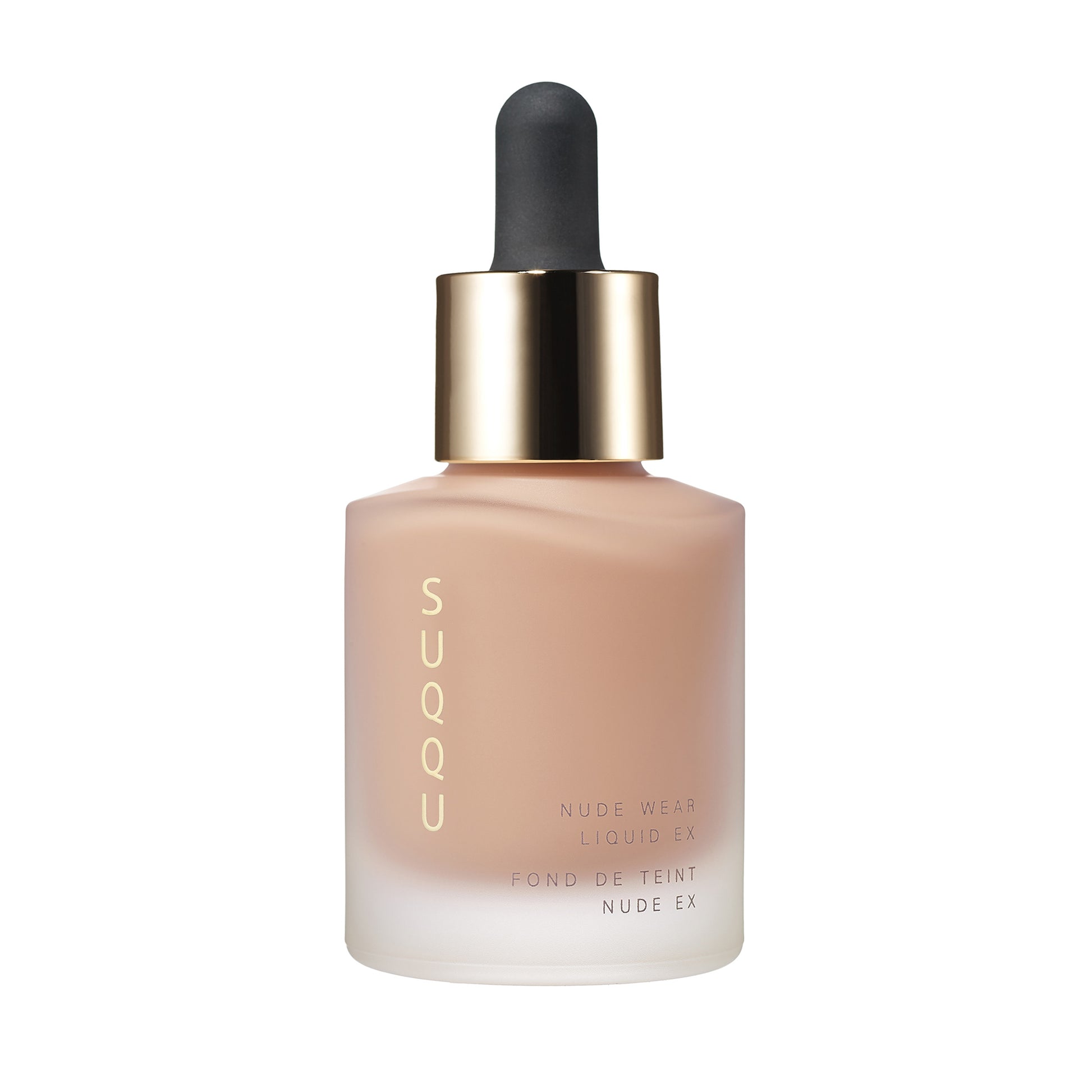 SUQQU Nude Wear Liquid Foundation EX 135 luxury finest Japanese moisturising foundation product on plain background.