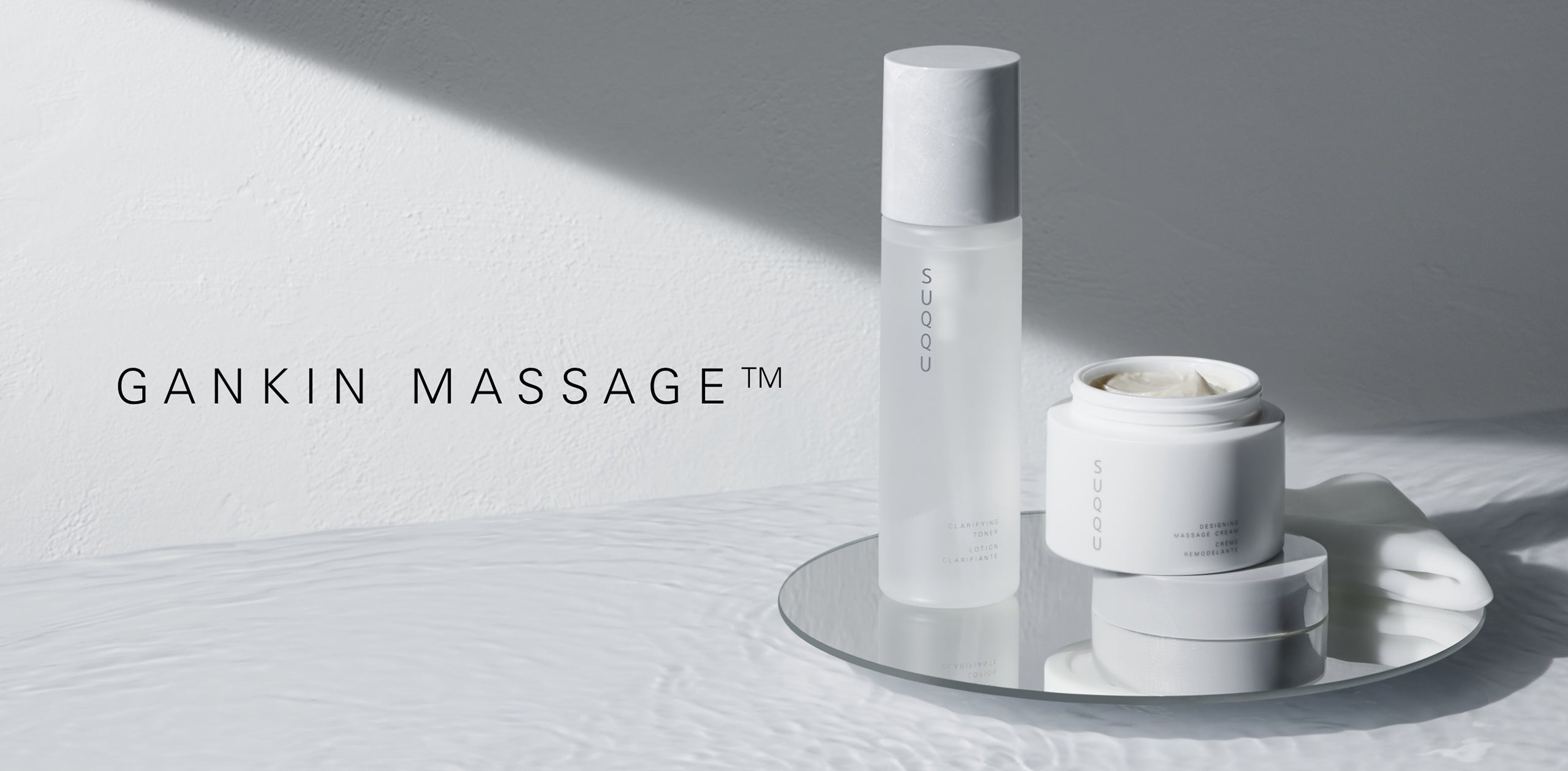 Gankin Massage TM, with two skincare products on a tray