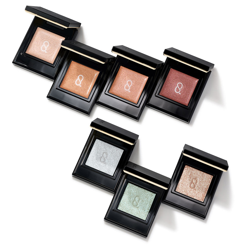 SUQQU Spring Collection 2026 group of seven colourful Mono Look Eyes single eyeshadow palettes open on a table.