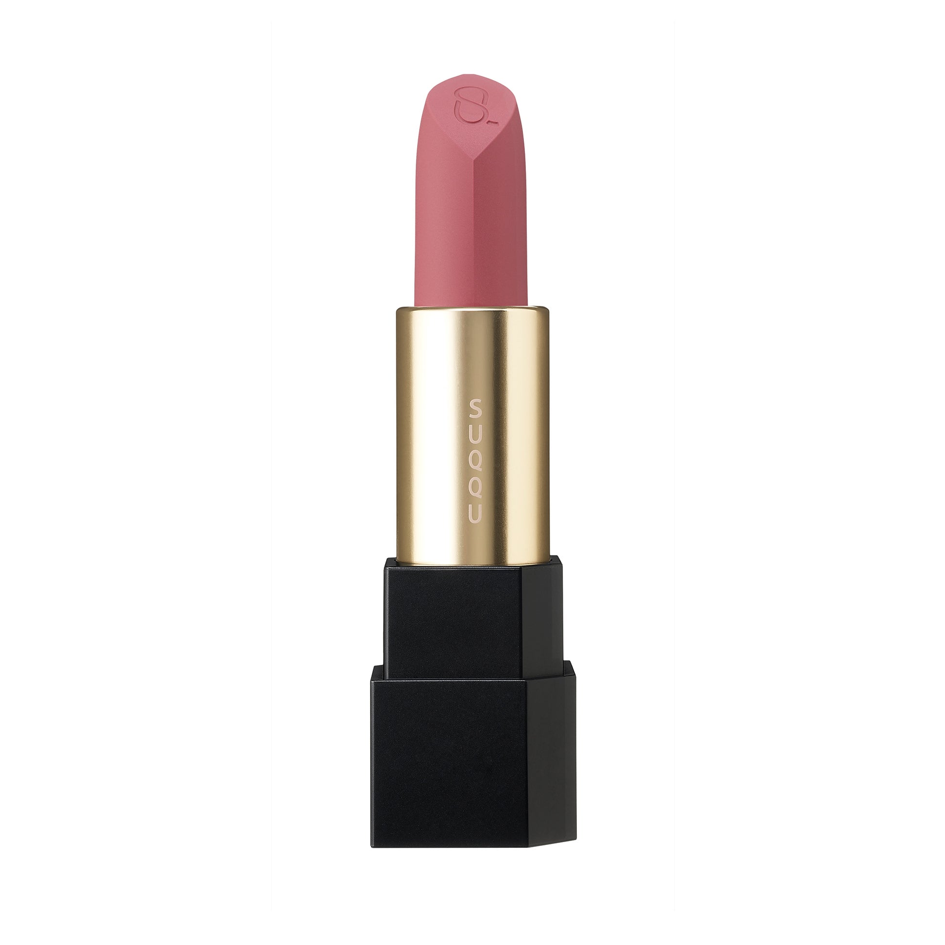 SUQQU Sheer Matte Lipstick 02 smoky pink semi-matte finish colour make up product without cap on plain background.