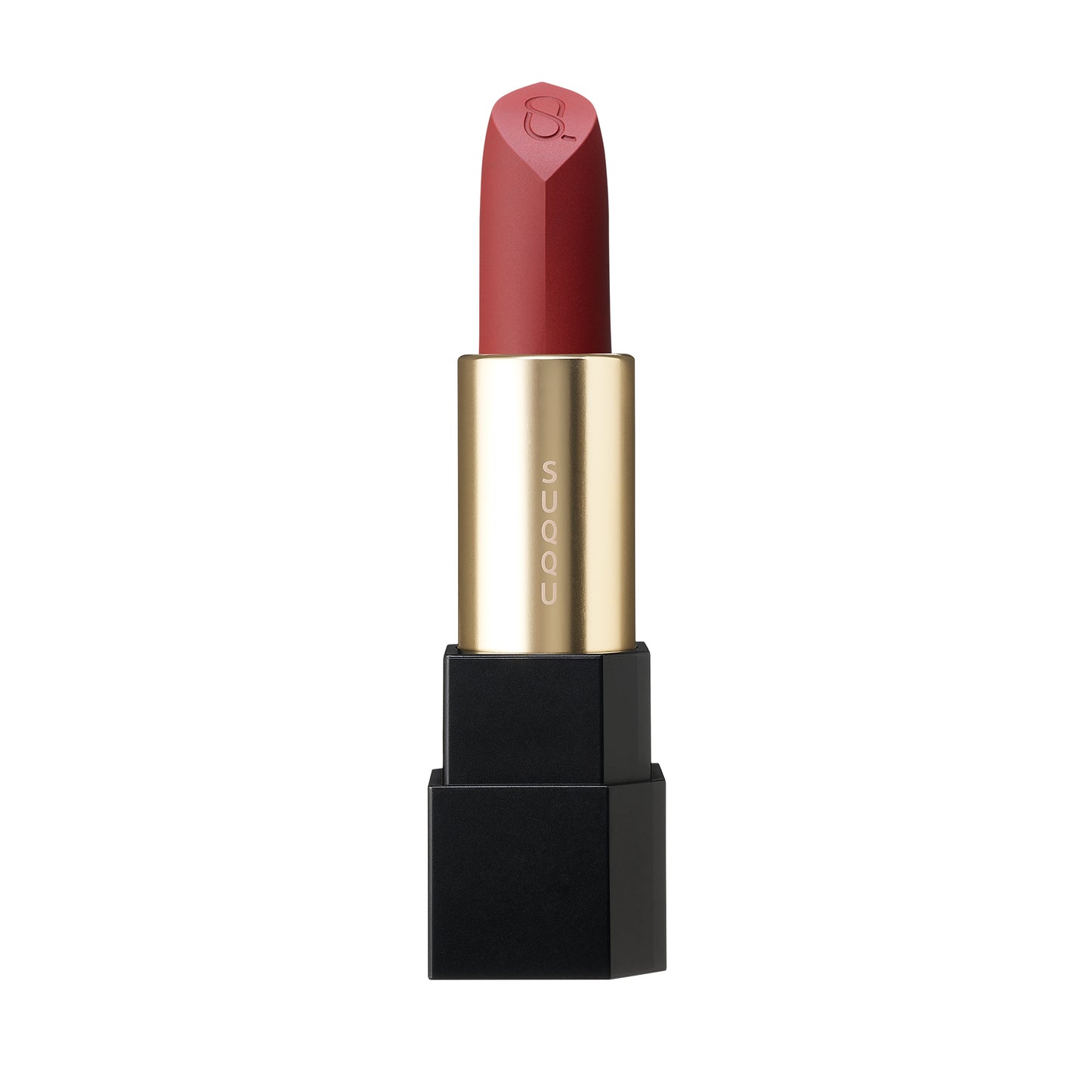 SUQQU Sheer Matte Lipstick 113 deep grape red semi-matte finish Japanese quality colour make up product without cap on plain background.