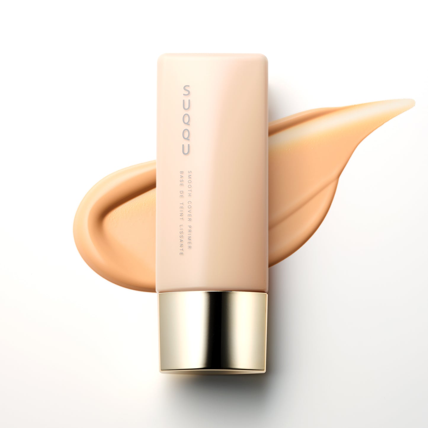 SUQQU Smooth Cover Primer luxury glowing base make up for face on liquid swatch background.