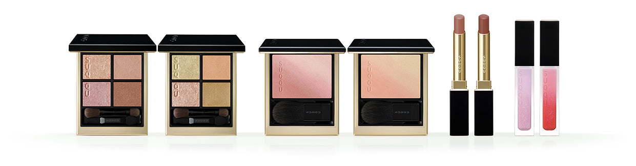 SUQQU 2026 Pre-Summer Collection eight colourful makeup products lined up in a row.