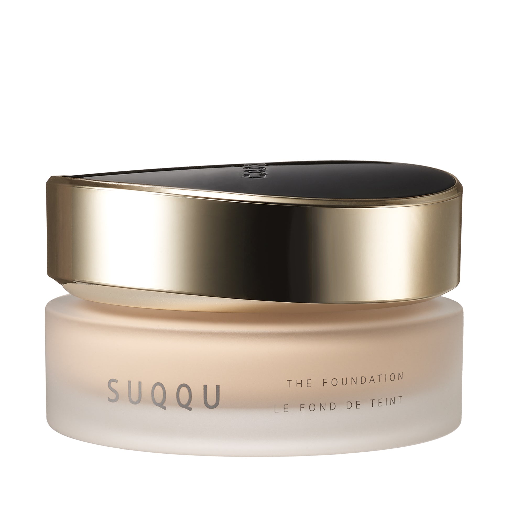 SUQQU The Foundation 220 luxury moisturising Japanese cream base make up pot on plain background.