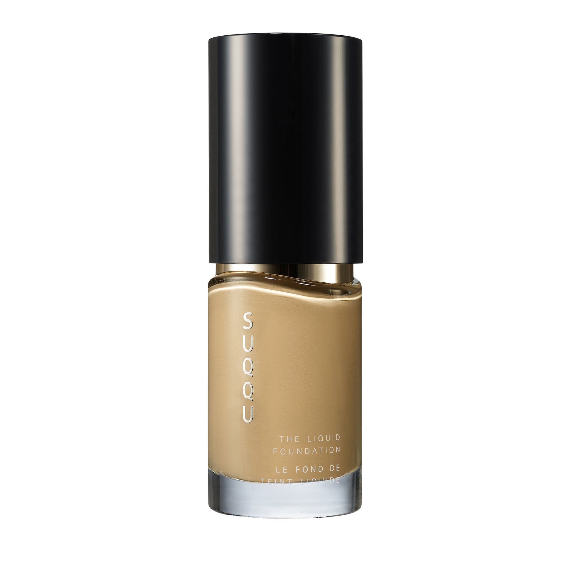 SUQQU The Liquid Foundation 030 luxury Japanese base make up bottle on plain background.