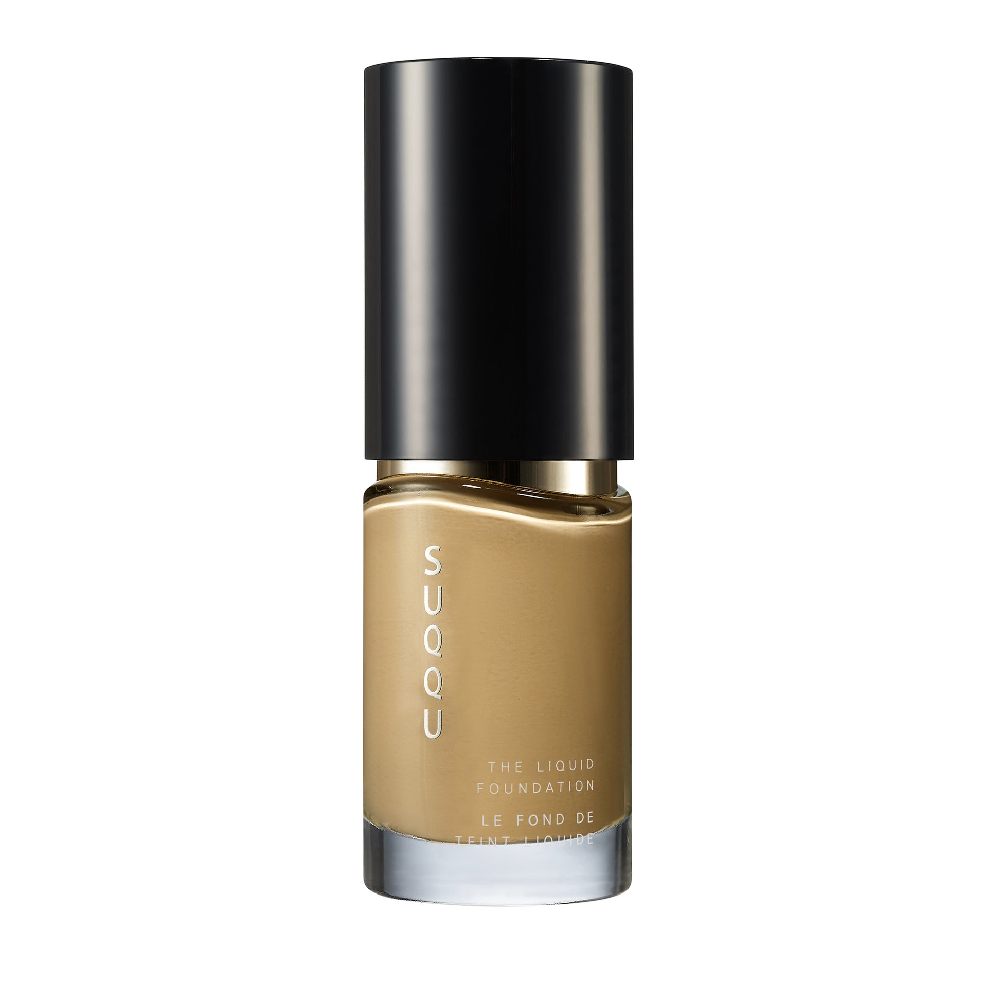 SUQQU The Liquid Foundation 035 luxury Japanese base make up bottle on plain background.