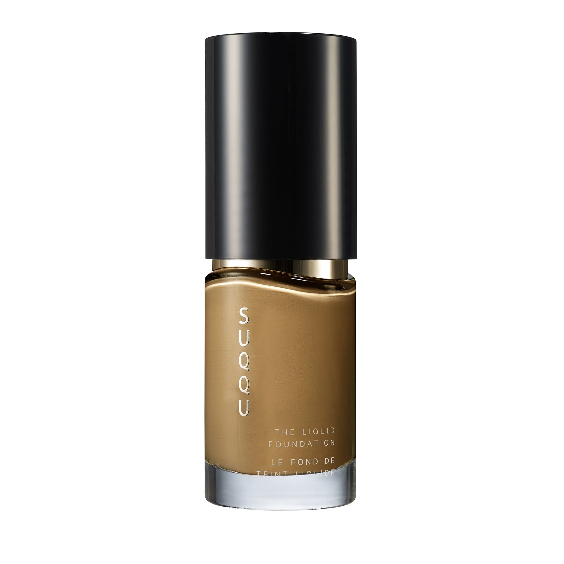 SUQQU The Liquid Foundation 050 luxury Japanese base make up bottle on plain background.