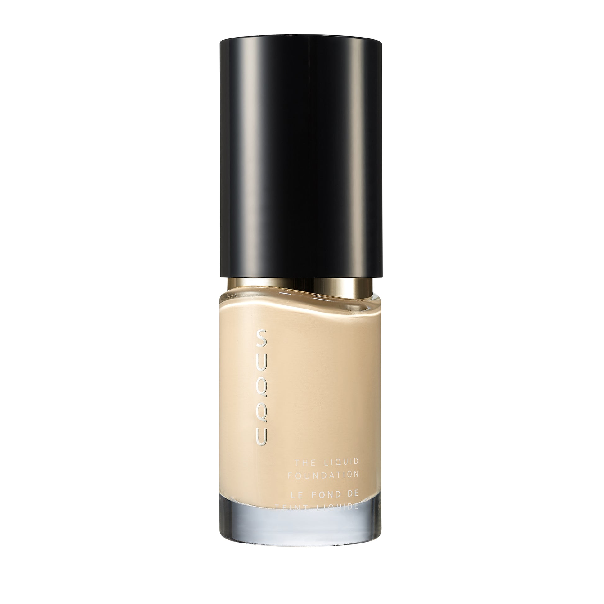 SUQQU The Liquid Foundation 105 luxury Japanese base make up bottle on plain background.