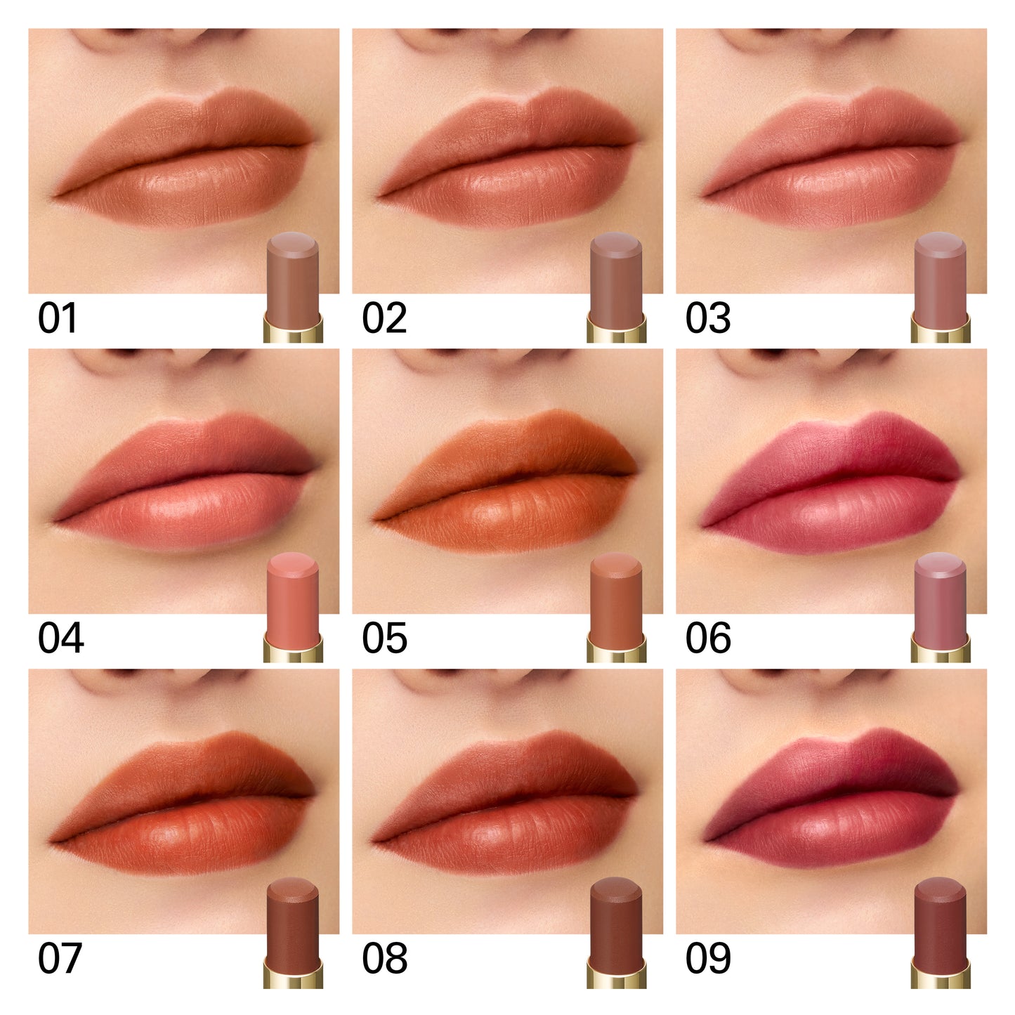 SUQQU Velvet Fit Lipstick colour lip guide shades 01 to 09.