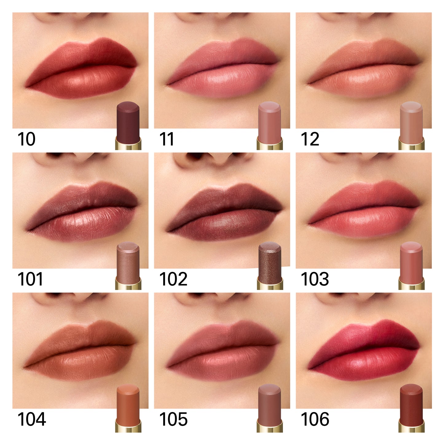 SUQQU Velvet Fit Lipstick colour lip guide shades 10 to 106.