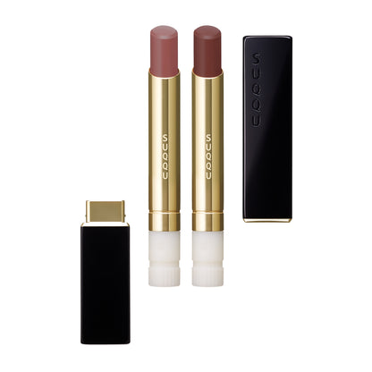 SUQQU Velvet Fit Lipstick 109 and 110 refills. Shown with open black and gold case sold separately.