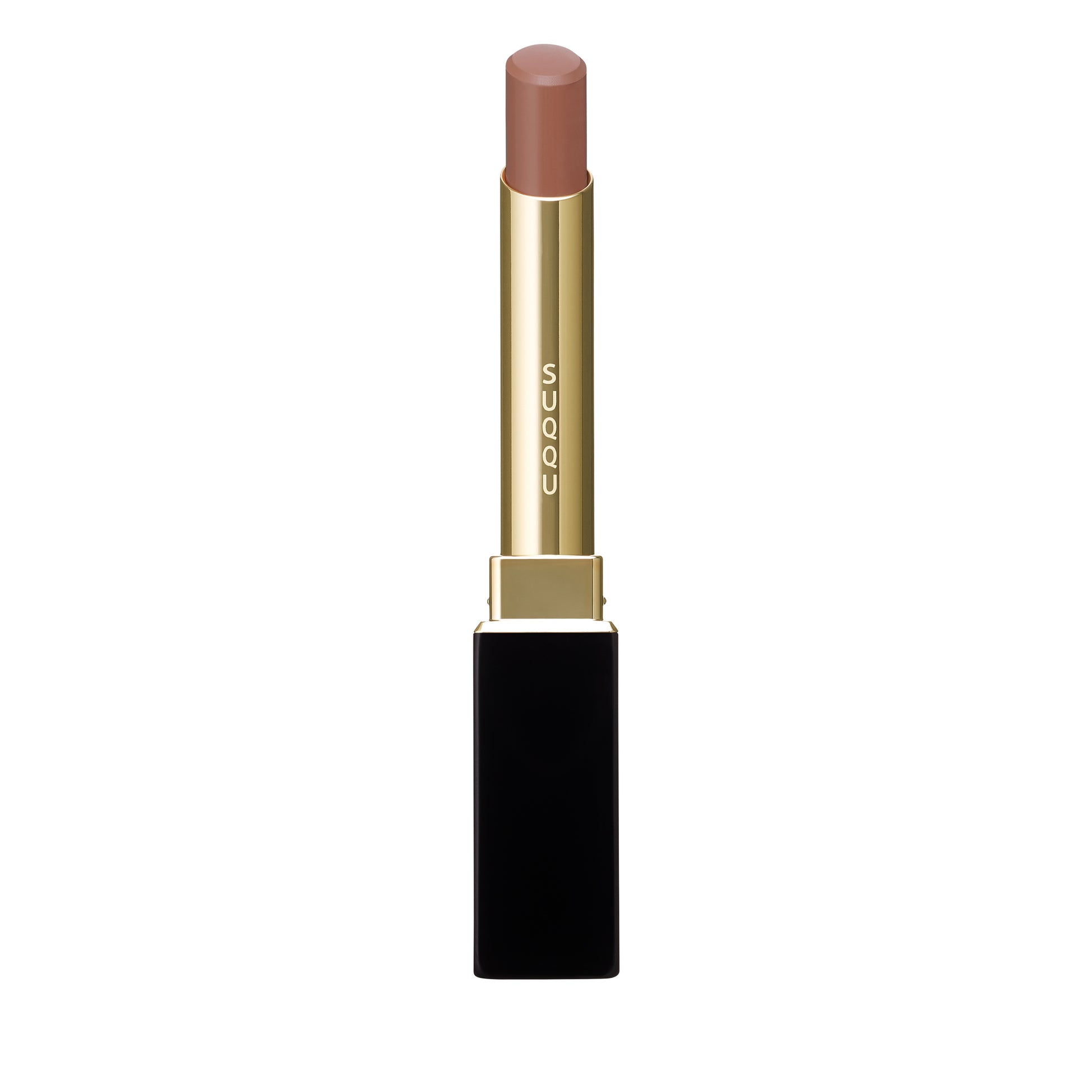SUQQU Velvet Fit Lipstick 02 red brown refill product with case luxury Japanese make up product on plain background. 