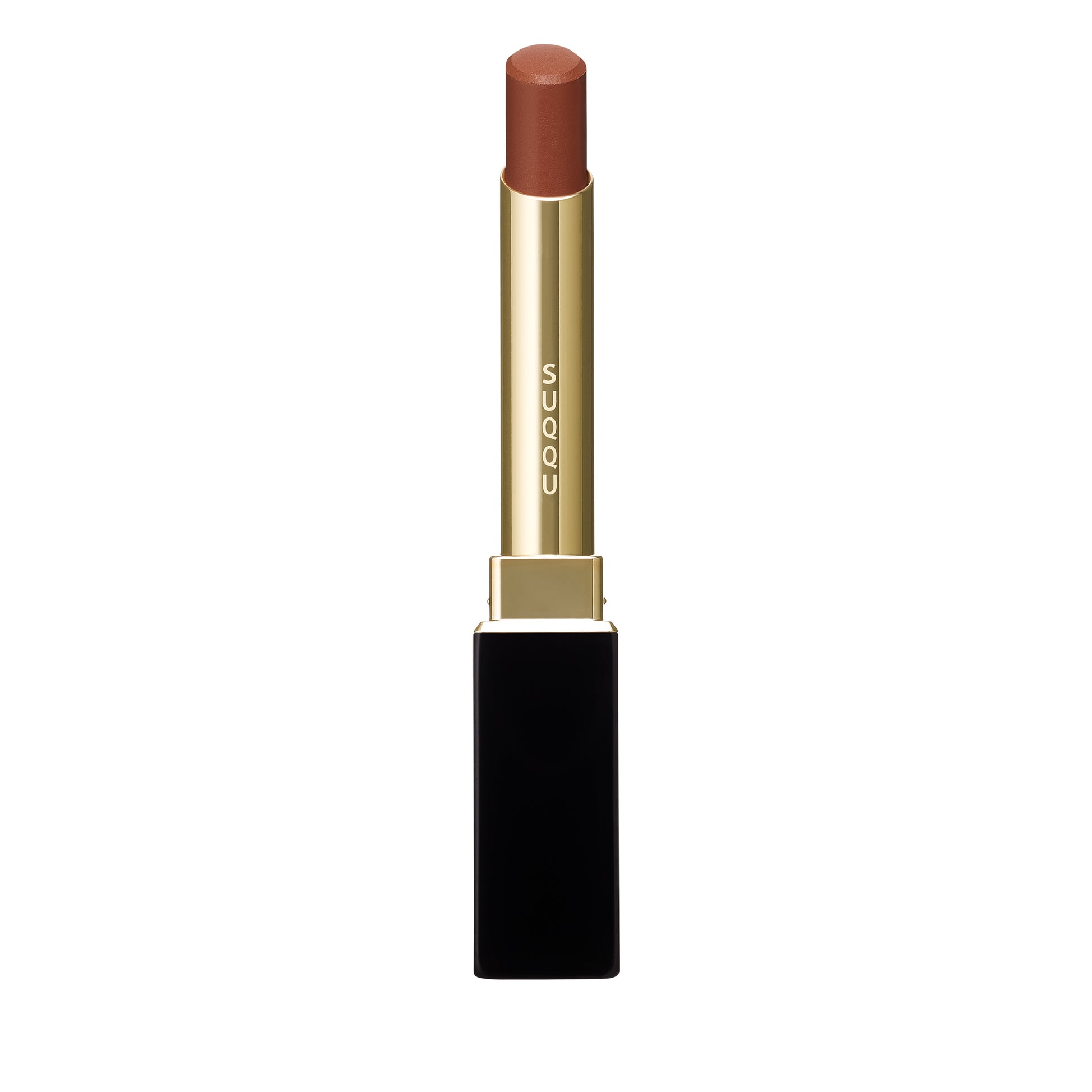 SUQQU Velvet Fit Lipstick 07 gold red refill product with case luxury Japanese make up product on plain background. 
