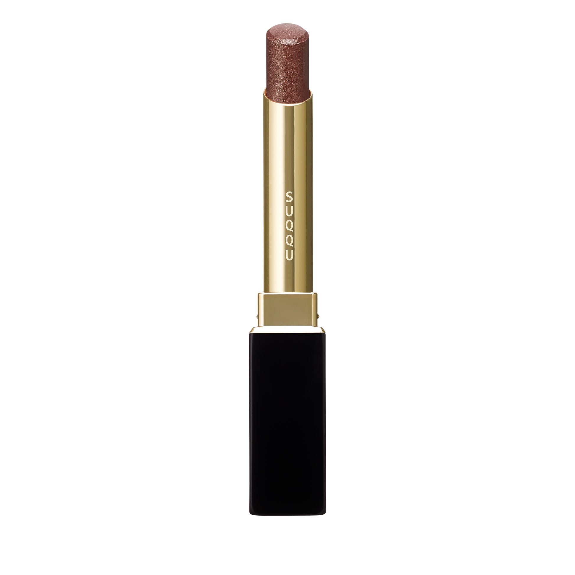 SUQQU Velvet Fit Lipstick 102 shimmer deep burgundy refill product with case luxury Japanese make up product on plain background. 