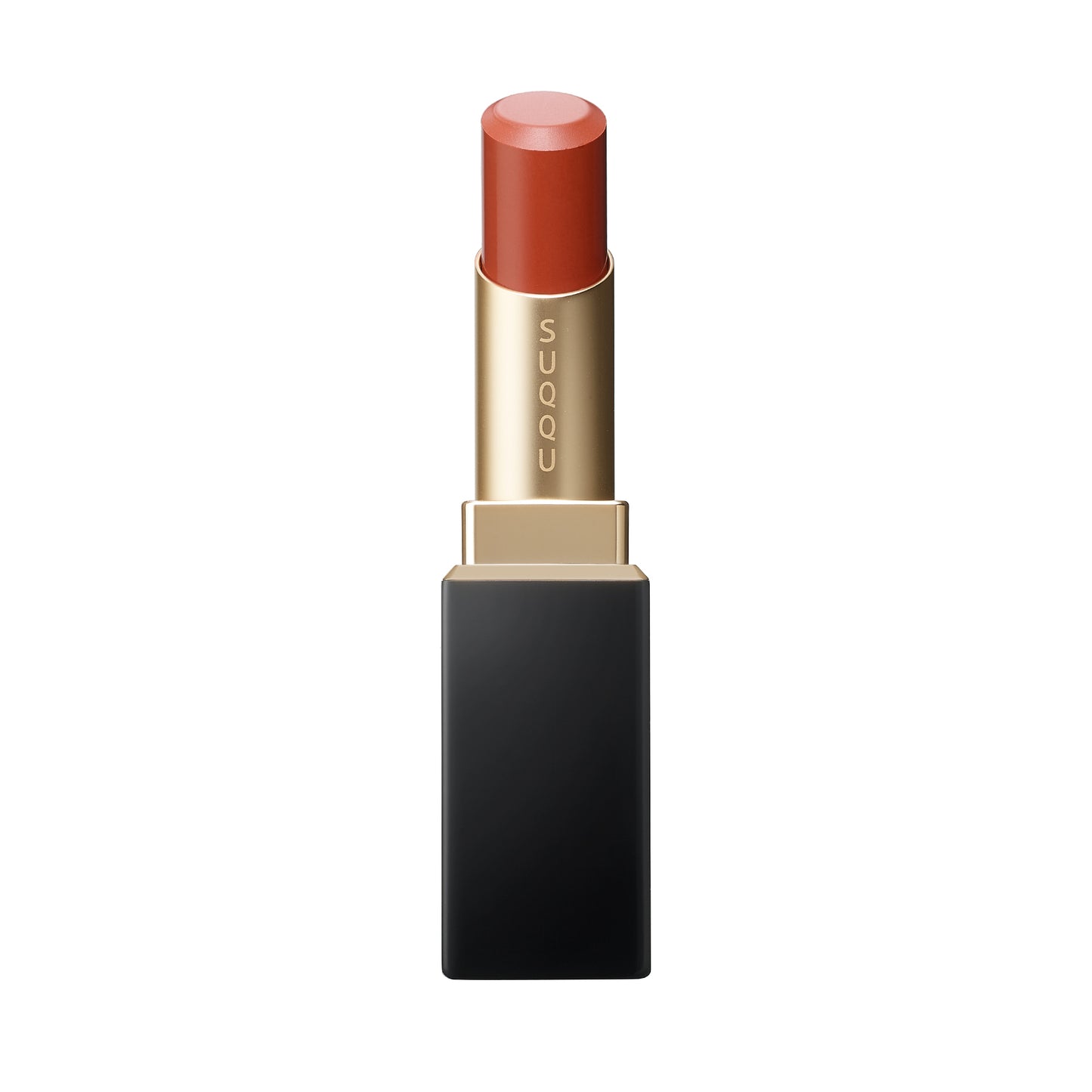 SUQQU Vibrant Rich Lipstick 08 orange red luxury Japanese lip colour make up product on plain background.