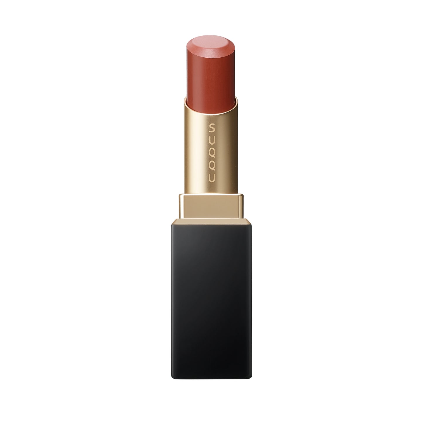 SUQQU Vibrant Rich Lipstick 09 brown red luxury Japanese lip colour make up product on plain background.