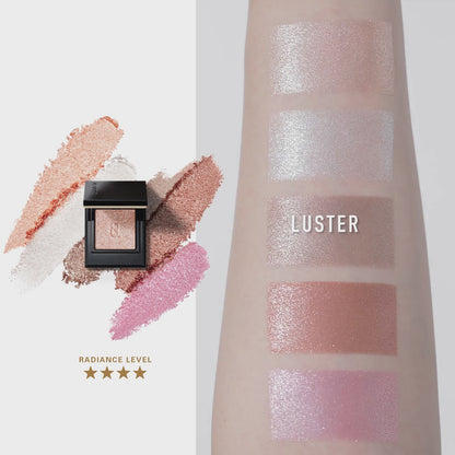 Video of rotating arm with multicolour eyeshadow colour swatches applied. Shown with eyeshadow palette and different finishes available in four categories. Luster, Prism Touch, Satin and Matte.