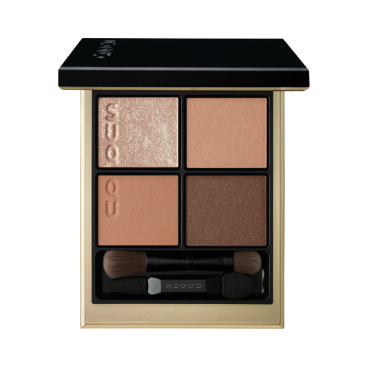 SUQQU Winter Collection 2025 Signature Color Eyes S01 brown gold toned eyeshadow palette open on plain background.