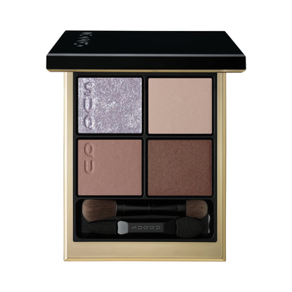 SUQQU Winter Collection 2025 Signature Color Eyes S02 brown blue toned eyeshadow palette open on plain background.