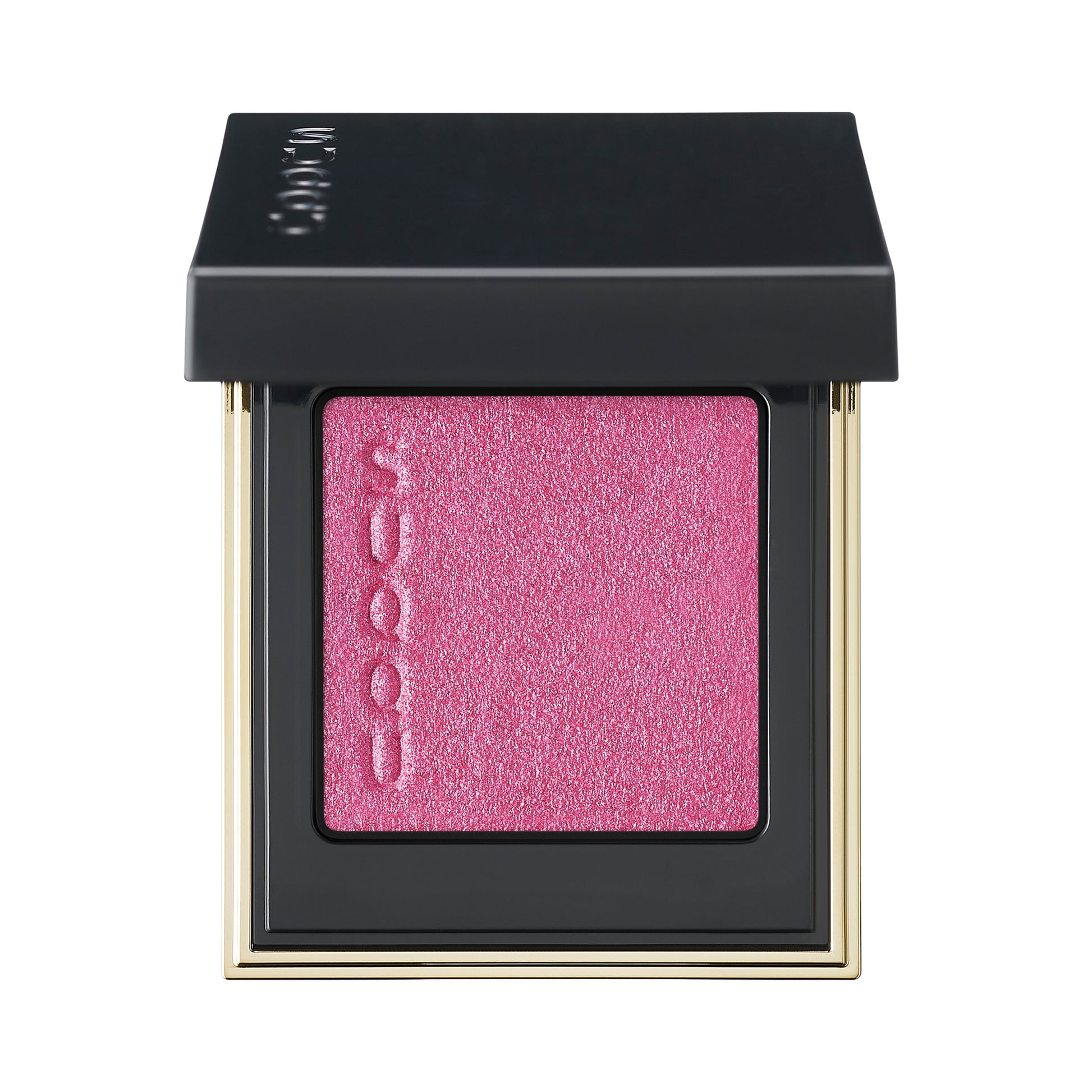 SUQQU Tone Touch Eyes 10 bright pink  single eyeshadow make up palette product with lid open on plain background.
