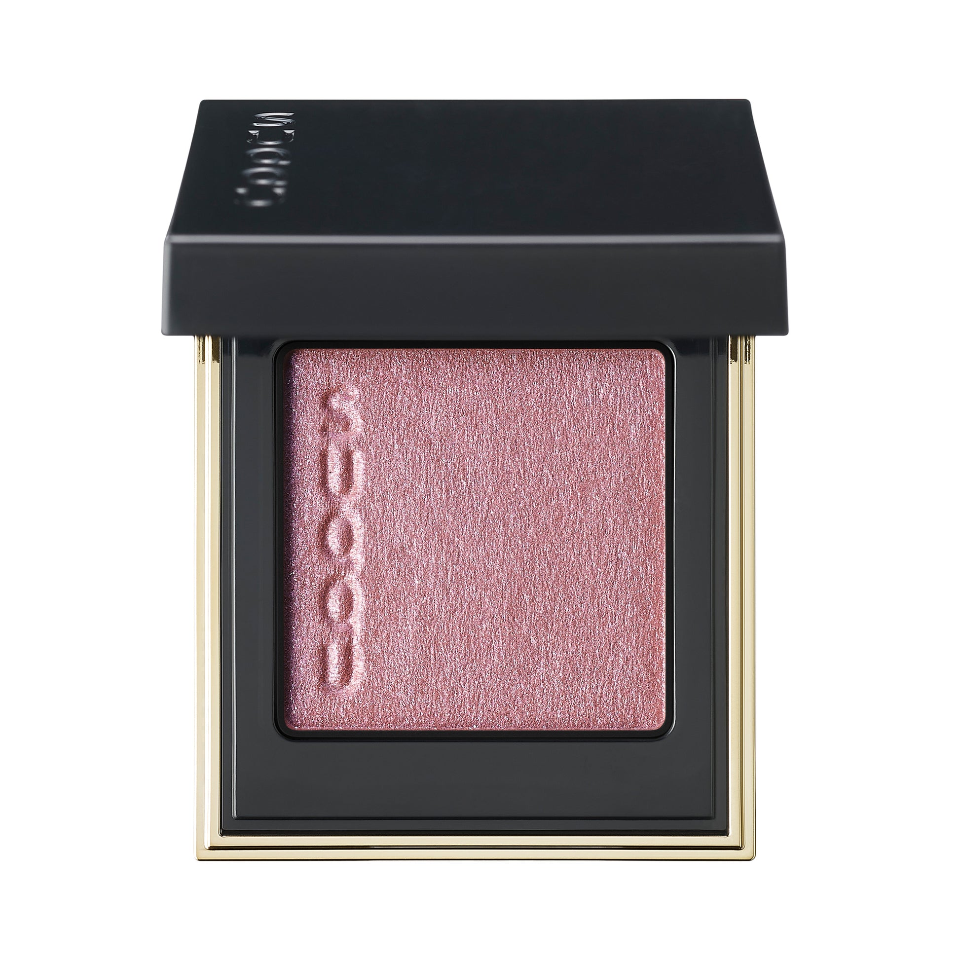 SUQQU Tone Touch Eyes 18 dusty pink single eyeshadow make up palette product with lid open on plain background.